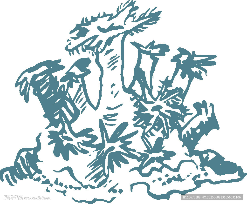 中式山水植物图案插画