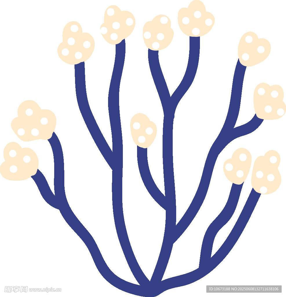 蓝色枝丫花朵插画图案