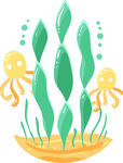 海底章鱼与海草插画