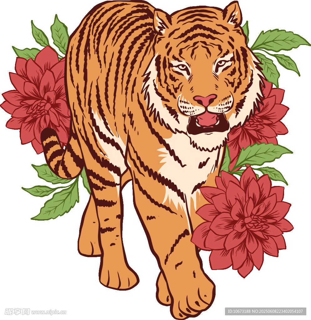 老虎伴花图