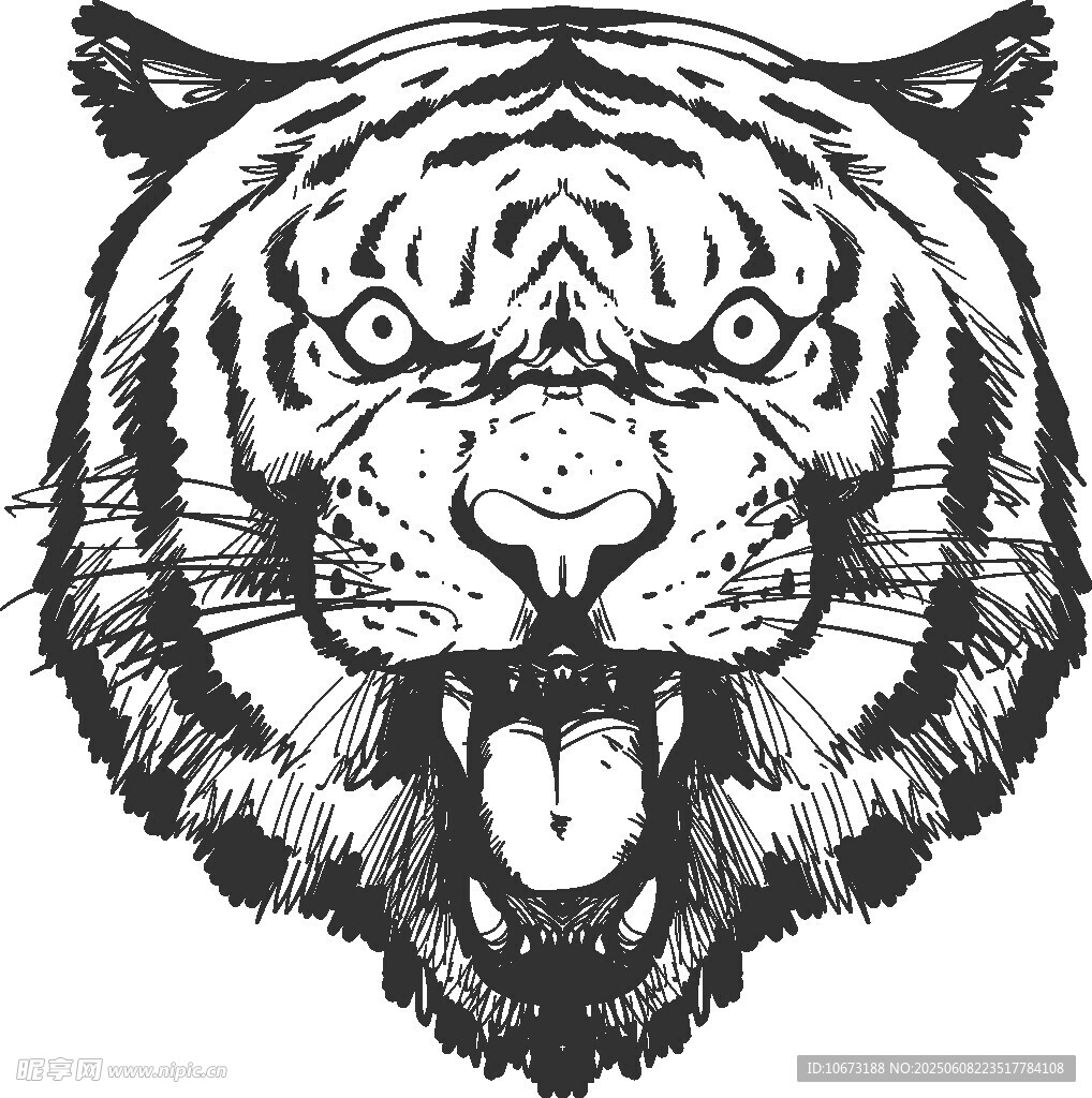 咆哮的老虎头插画
