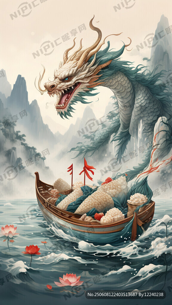 端午节 粽子 龙舟 山水