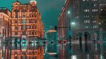 城市雨夜建筑倒影美景