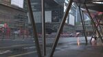 雨中城市建筑钢架景观
