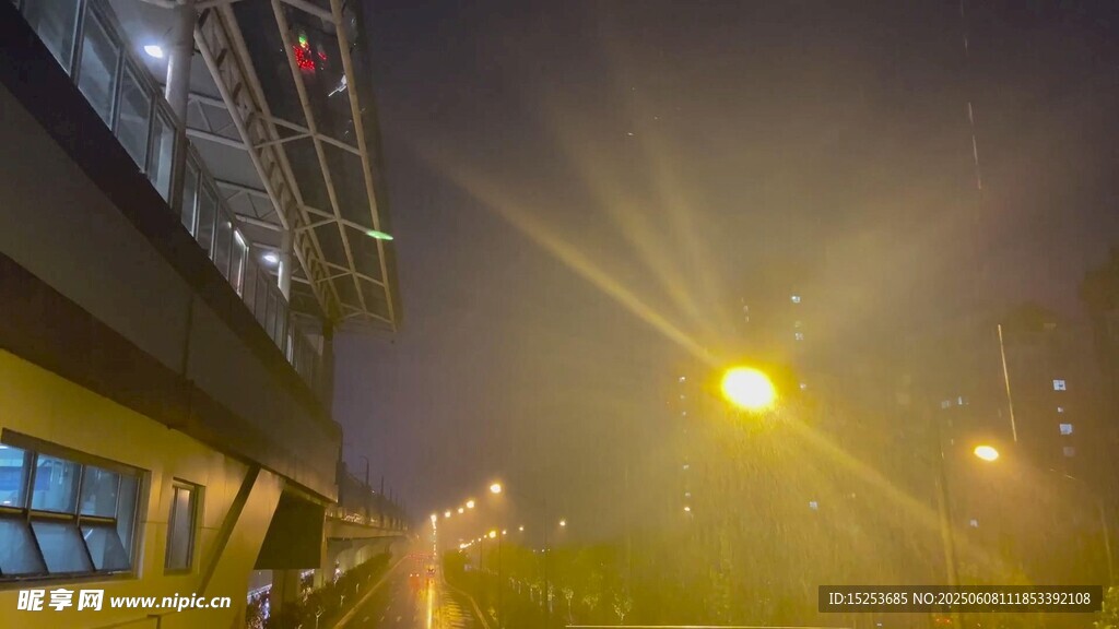 城市雨夜街道灯光景象