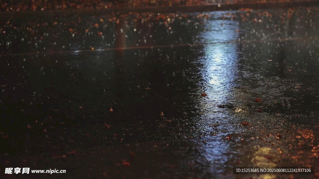 雨夜积水倒影城市灯光