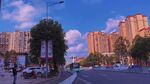城市街道旁的美丽建筑群