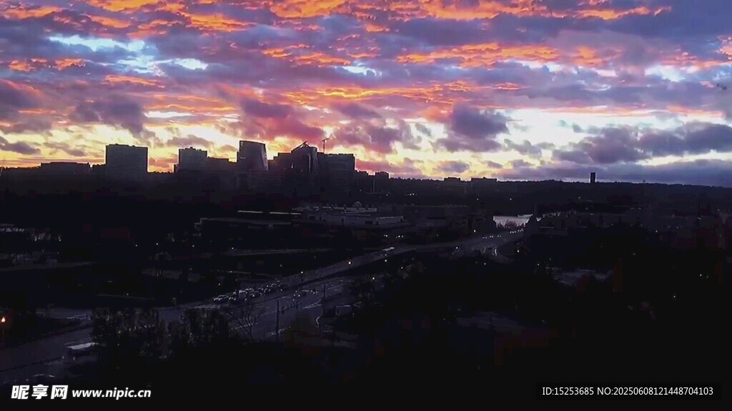 城市绚丽晚霞天际美景