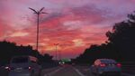 晚霞下的公路行车景象