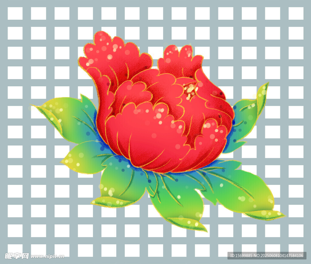 国潮牡丹花 透明背景