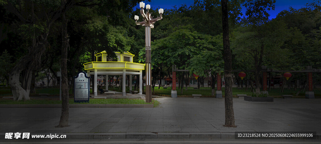 夜晚中的中式建筑景观