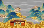 中式宫殿云海山川图景