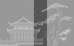中式古建筑与松竹景观