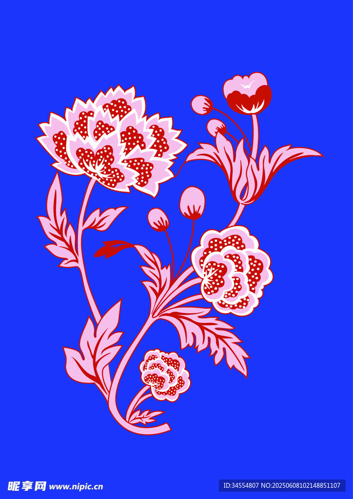 蓝色背景上的精美花卉图案