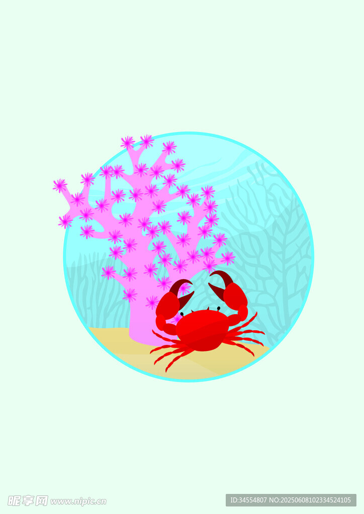 海底螃蟹与梦幻粉色珊瑚