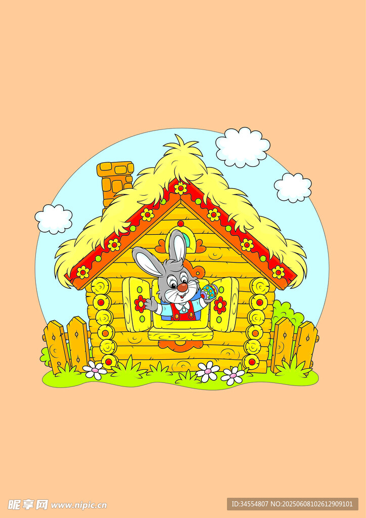卡通风格的温馨小木屋