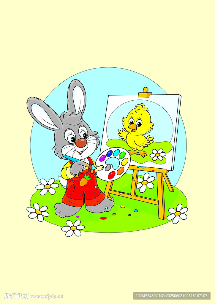兔子与小鸡一起画画