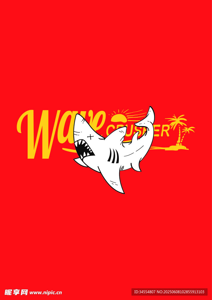 红色背景上的鲨鱼与文字