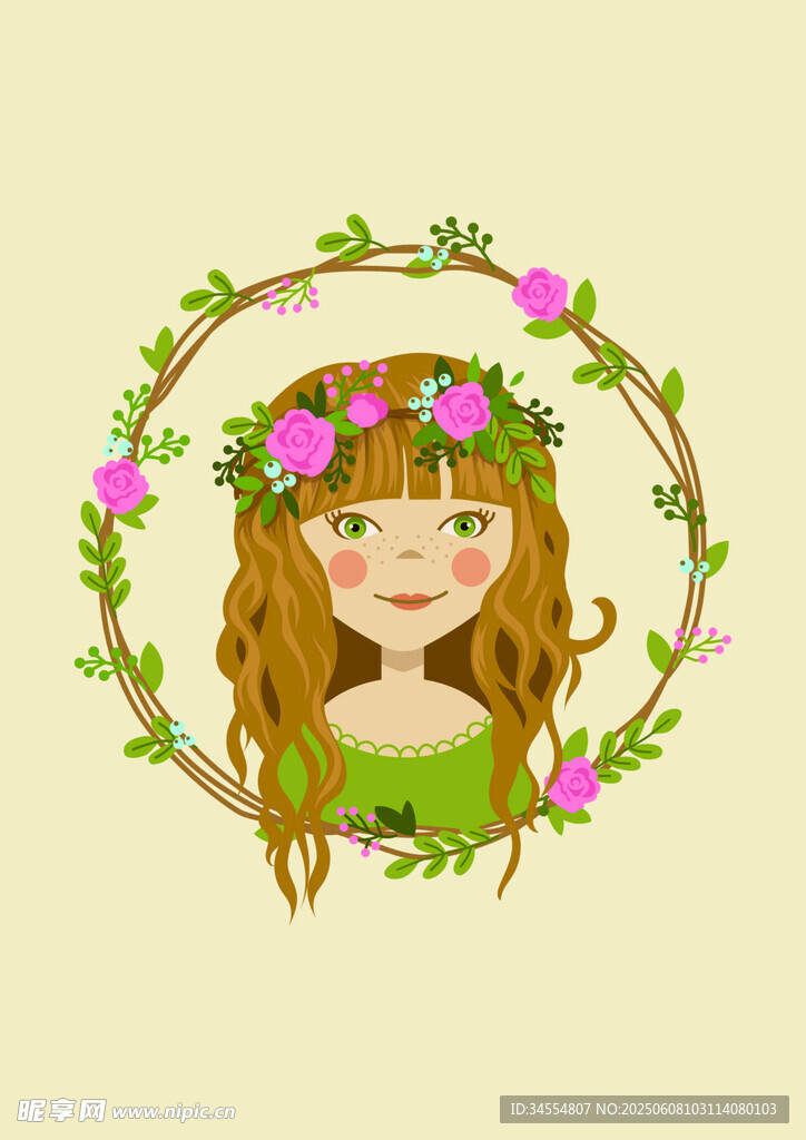 花环少女插画