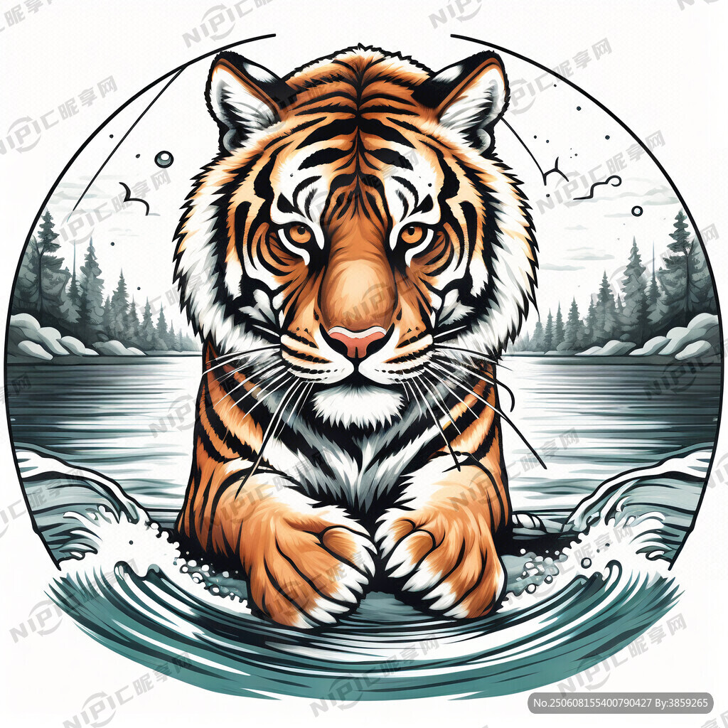 老虎垂钓简笔画