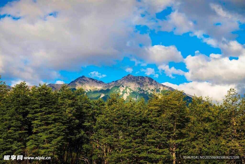 山林间的壮丽雪山景观