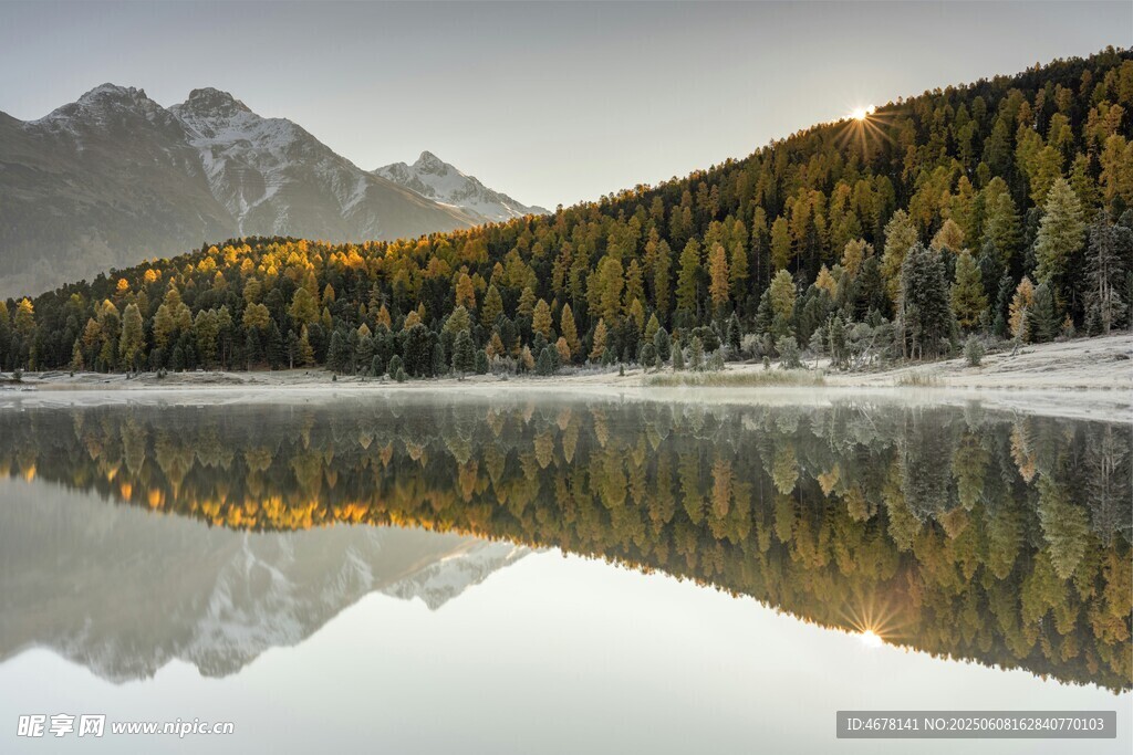 湖光山色森林倒影美景