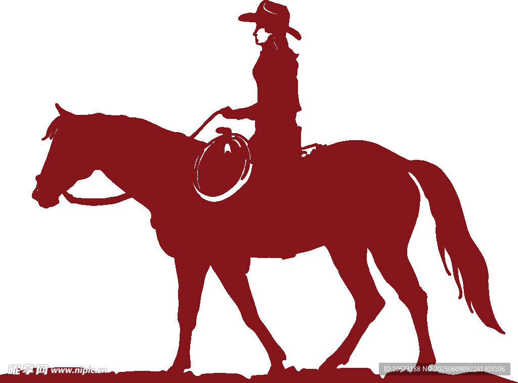 骑马牛仔剪影