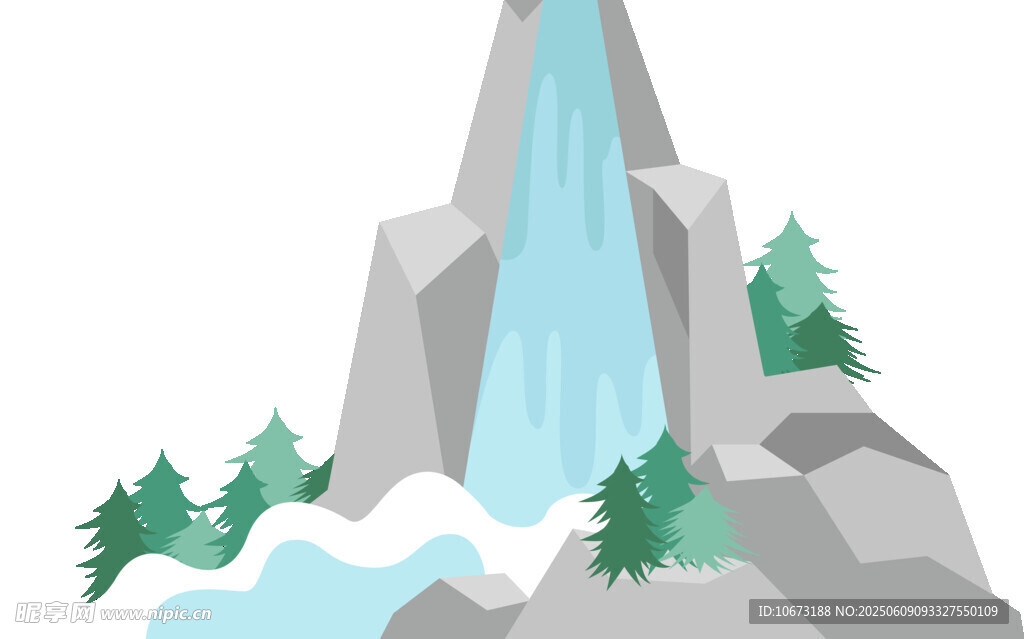 山间瀑布雪景图