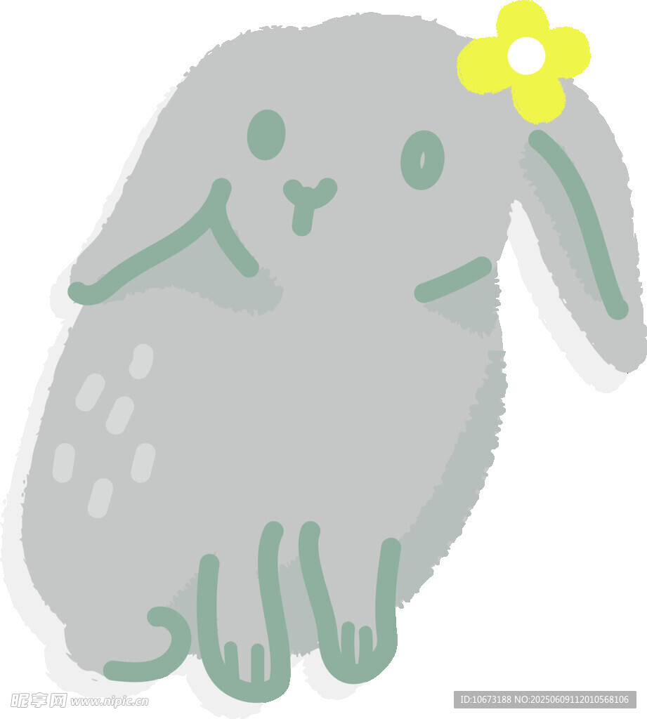 可爱灰兔戴黄花插画