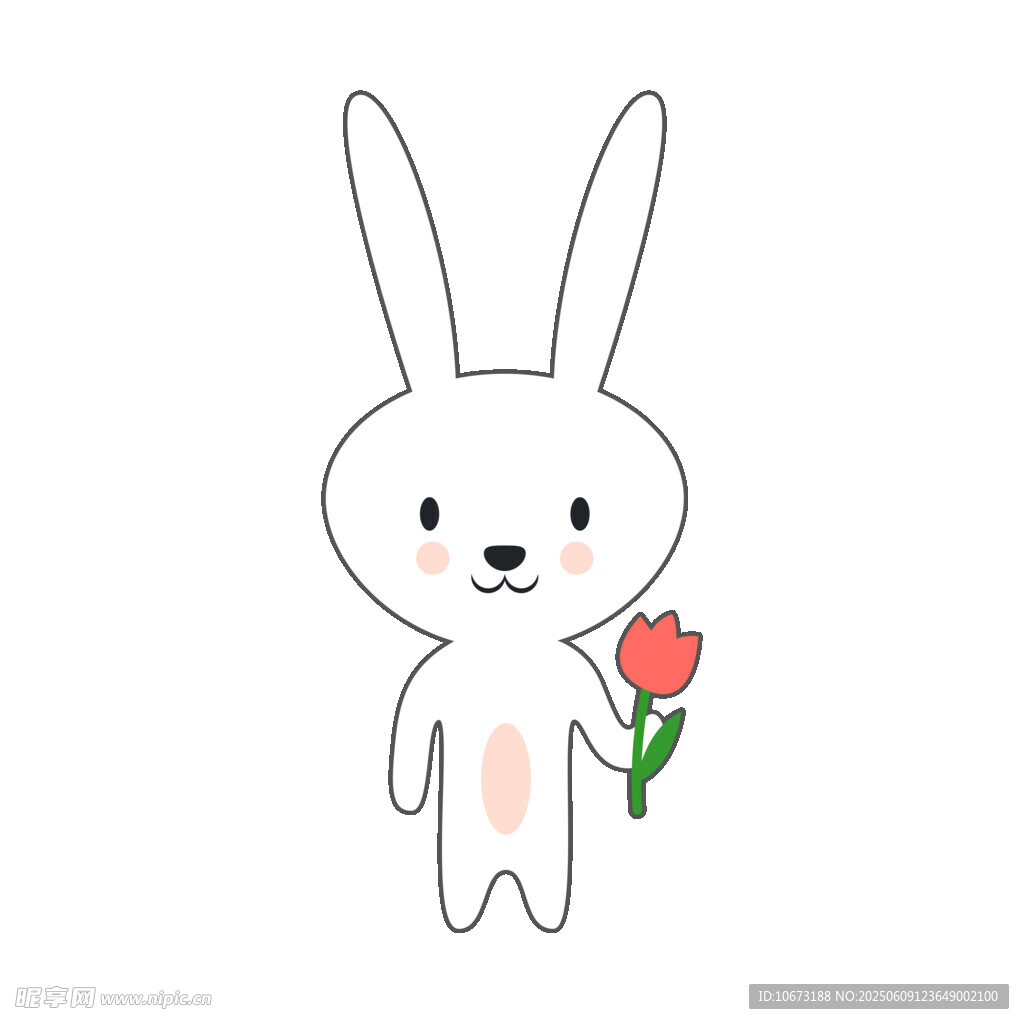 手持玫瑰的可爱小白兔