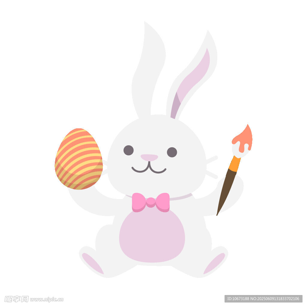 可爱白兔持彩蛋与画笔