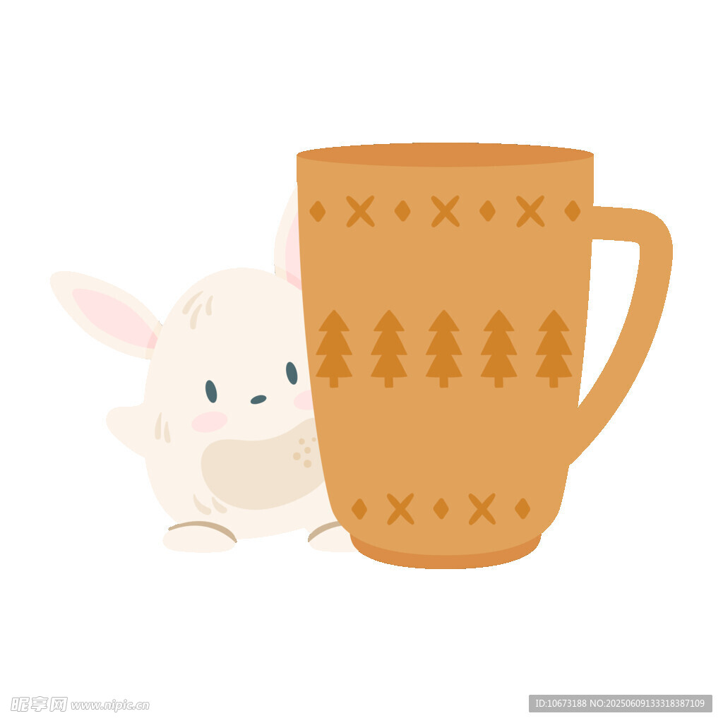 可爱小兔与花纹马克杯