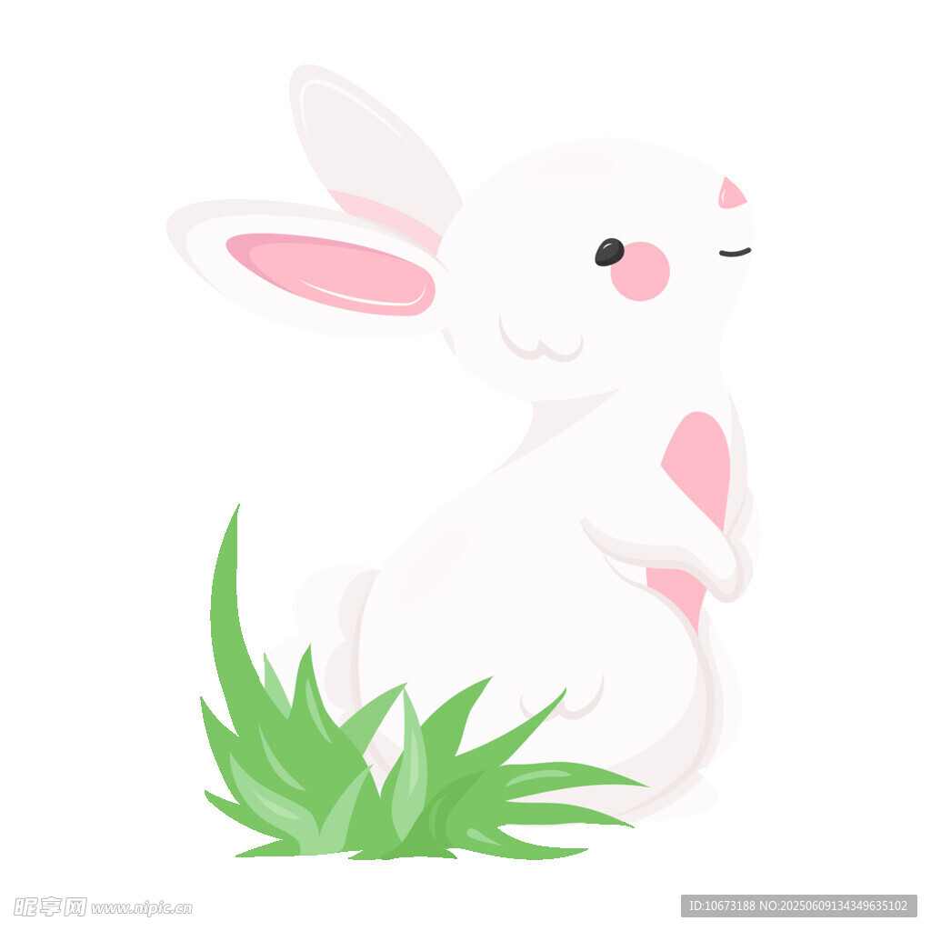 可爱白兔坐于翠绿草丛中