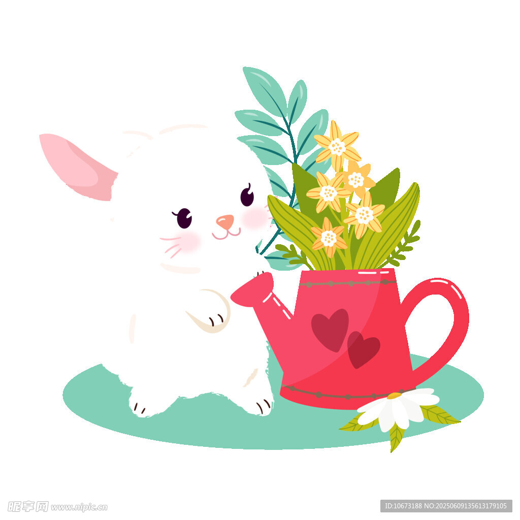 白兔浇花图