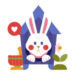 可爱小兔在蓝色小屋探头