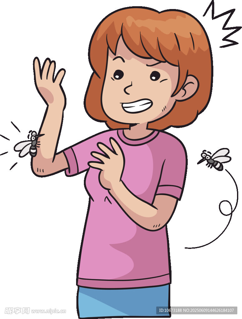 女孩因蚊虫叮咬面露苦恼