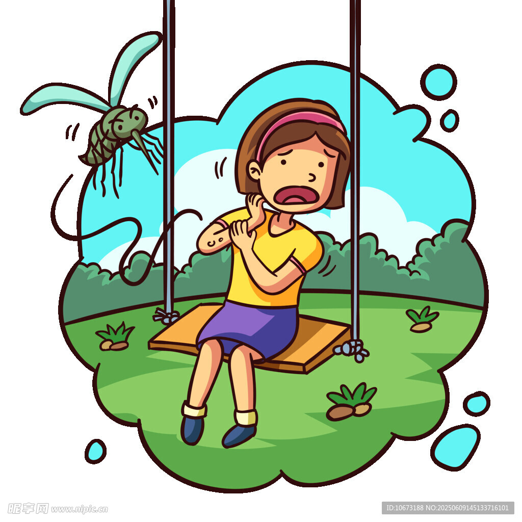 女孩公园荡秋千遇昆虫惊吓