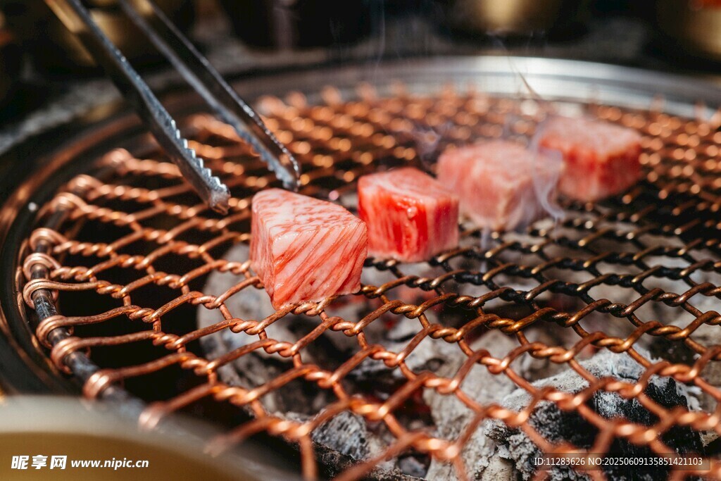 炭火上的鲜嫩烤肉