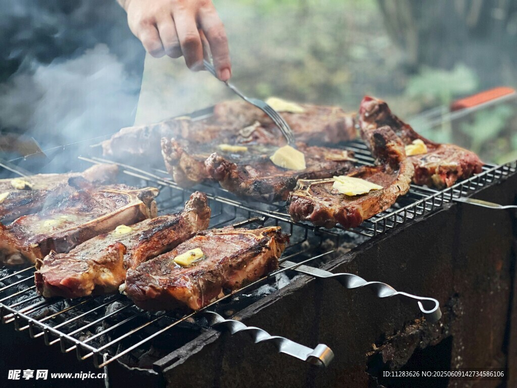 户外烧烤美味烤肉进行时