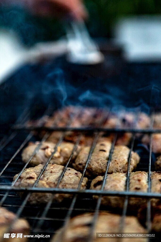 户外烧烤中的美味烤肉