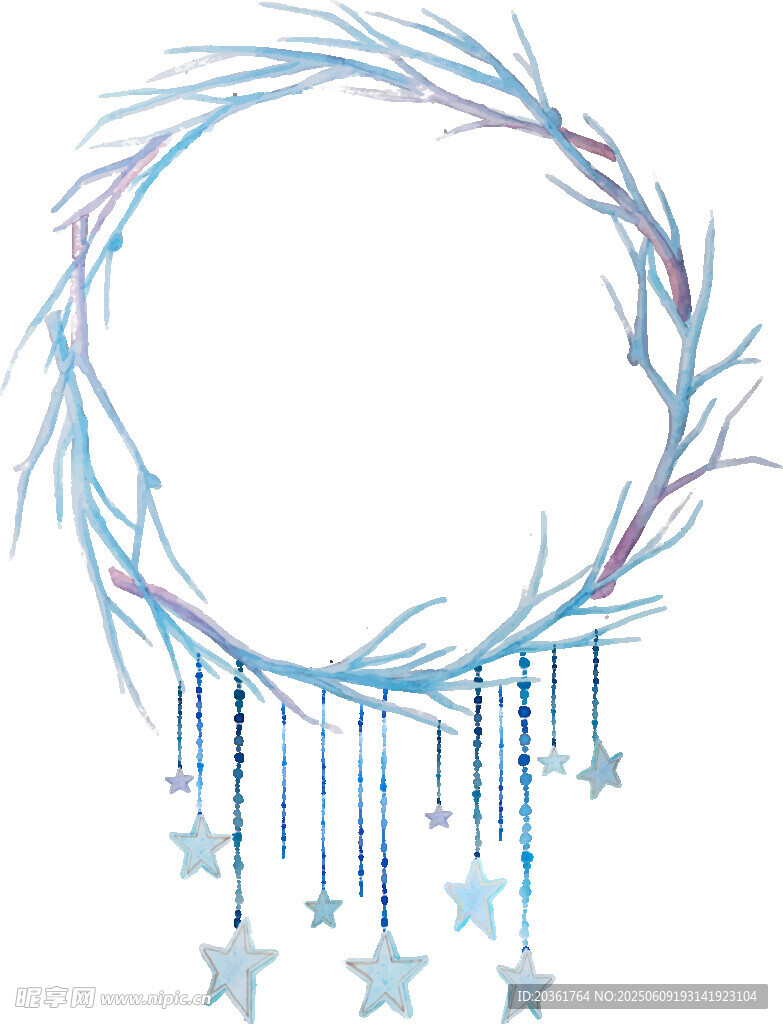 梦幻蓝色星星藤蔓花环