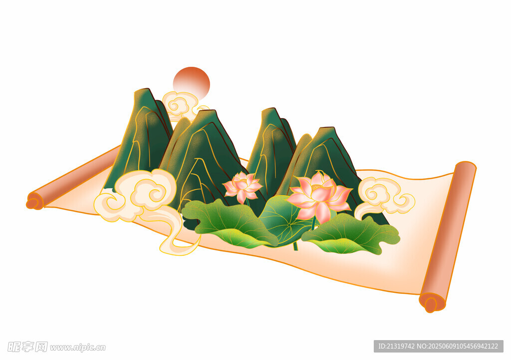 荷花元素插画