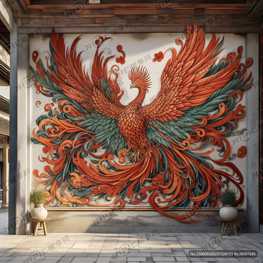 房子室外大墙面画一副3D的畲族
