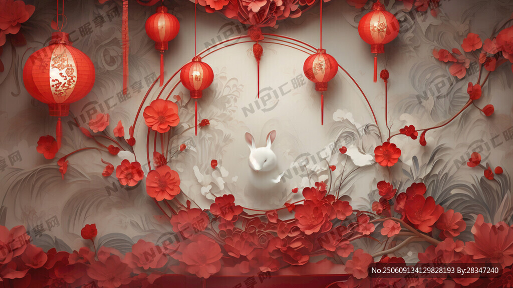 衍纸艺术 春节 可爱兔子 红梅