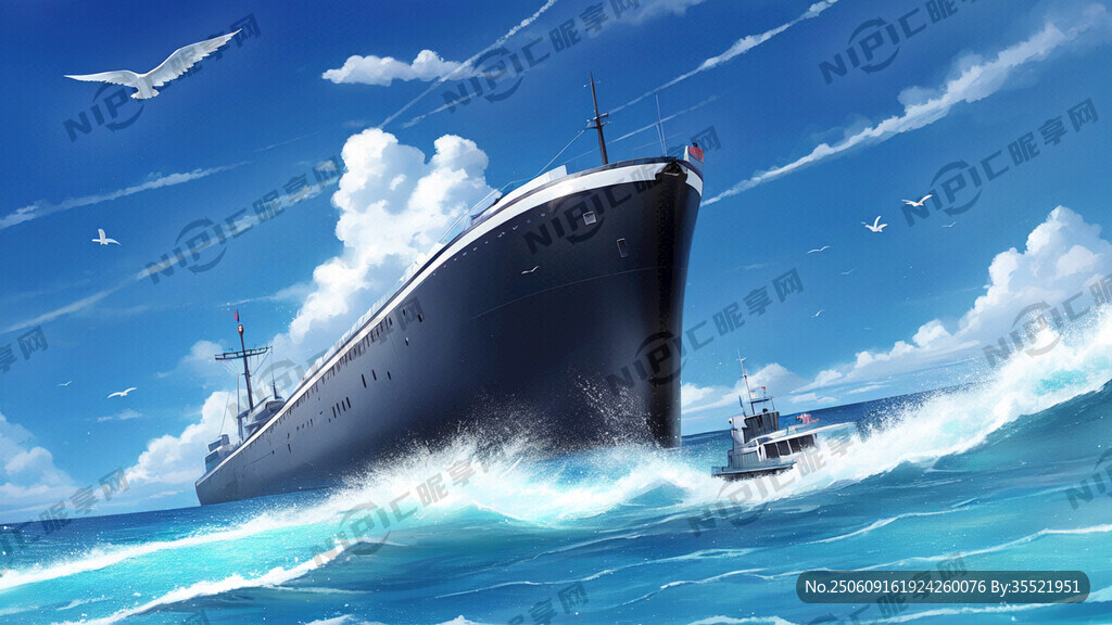 在广袤的大海上 潜艇正在上浮