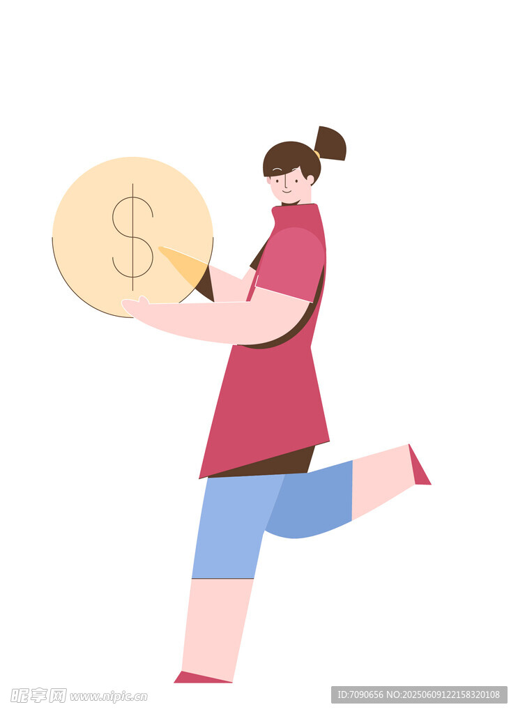 女子持美元硬币奋力奔跑