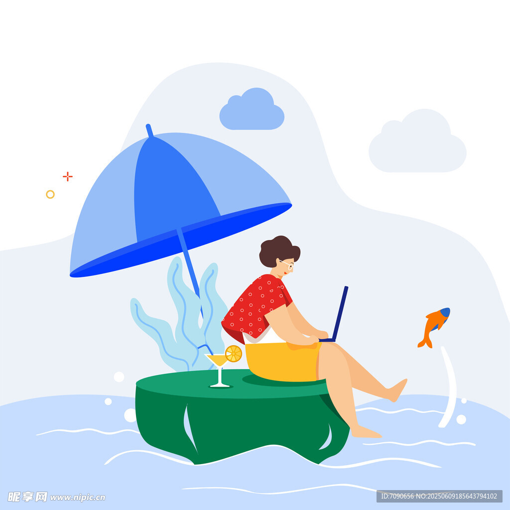 水上惬意办公的休闲时刻