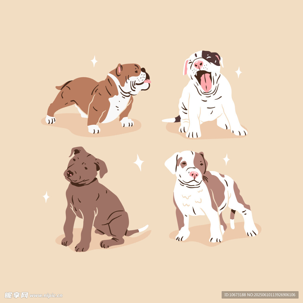 四只可爱狗狗插画