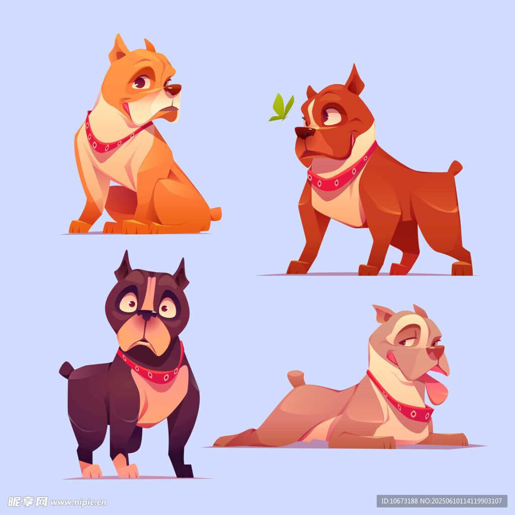 四只可爱狗狗插画