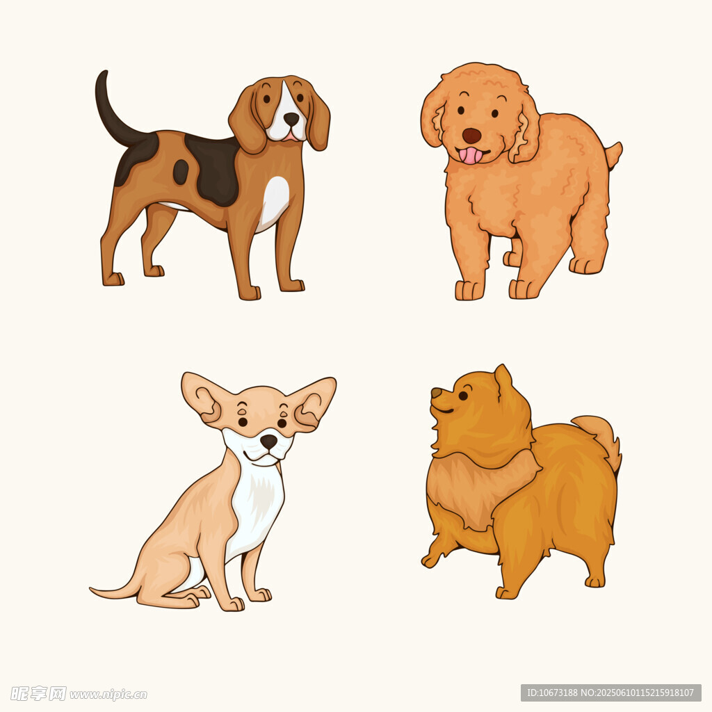 四只可爱小狗插画
